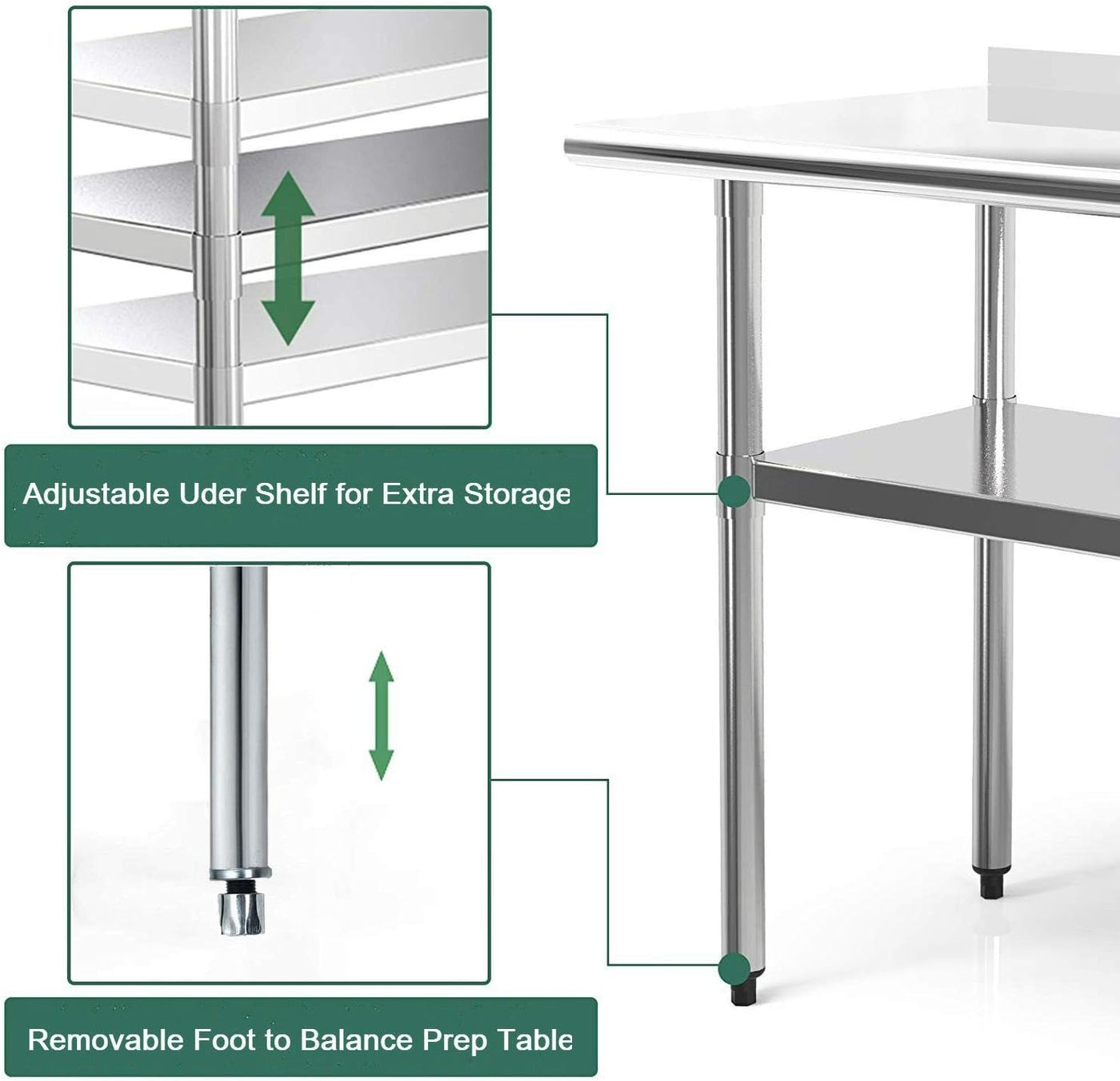 Stainless Steel Kitchen Work Table with Undershelf 90x60x85cm 250KG Nisorpa