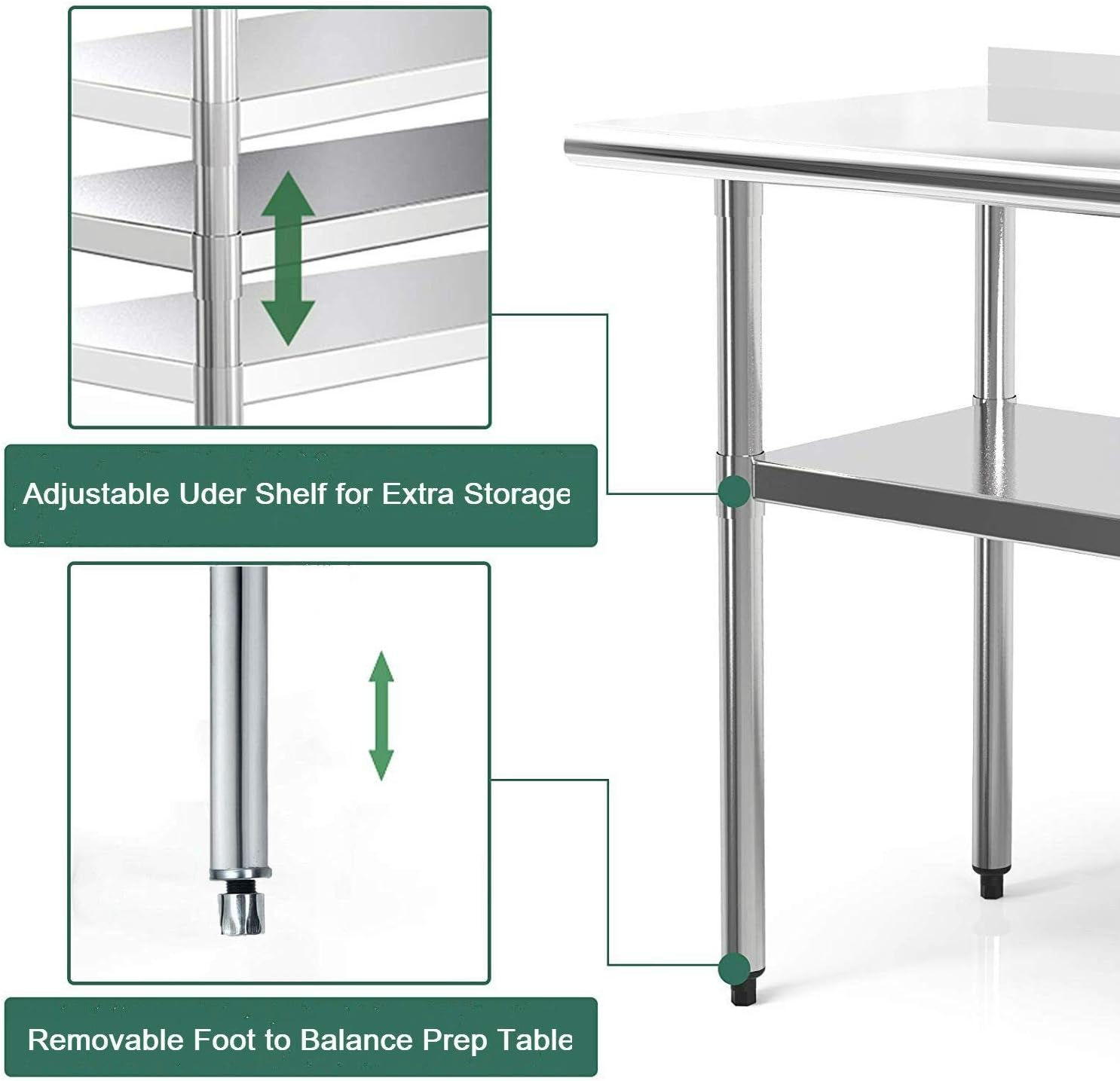 Stainless Steel Kitchen Work Table with Undershelf 90x60x85cm 250KG Nisorpa