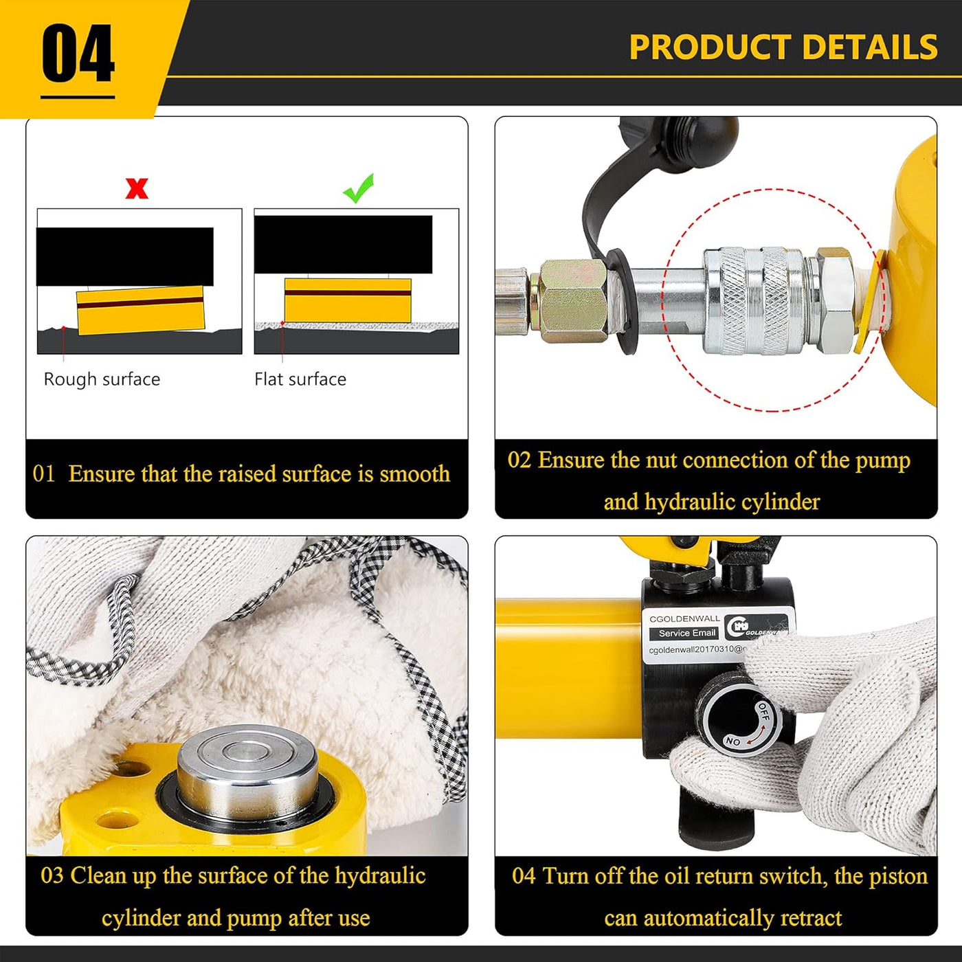 CGOLDENWALL 10T Ultra-Thin Hydraulic Jack, 10mm Stroke, Hand Pump Included