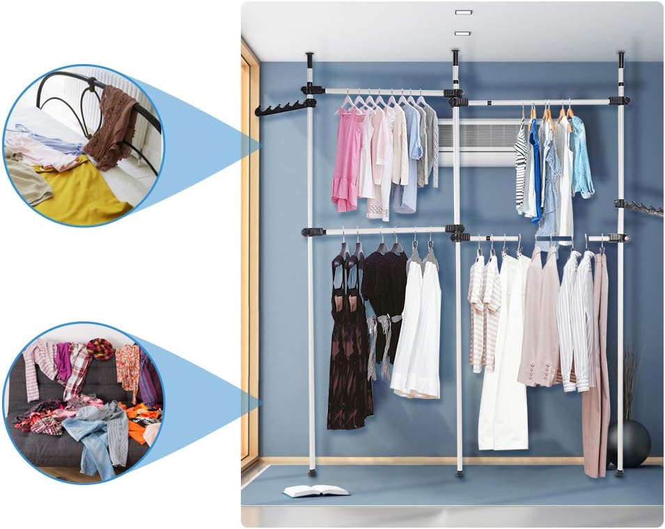 Heavy Duty Telescopic Clothes Rack Adjustable Stainless Steel Wardrobe Organizer