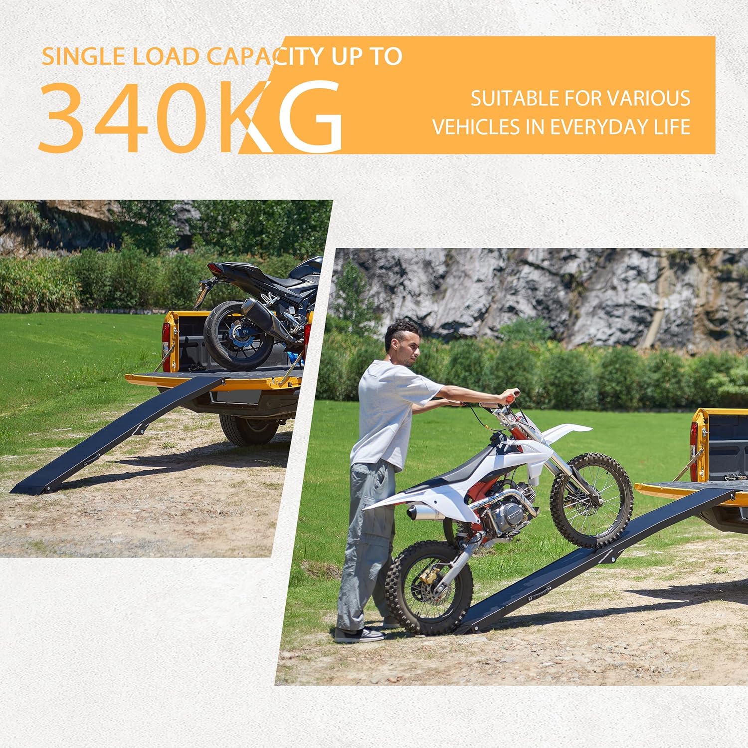 Gardhom 203x28cm Anti-Slip ATV Ramp, 340KG Load, Folding Aluminum w/ Rubber Tips