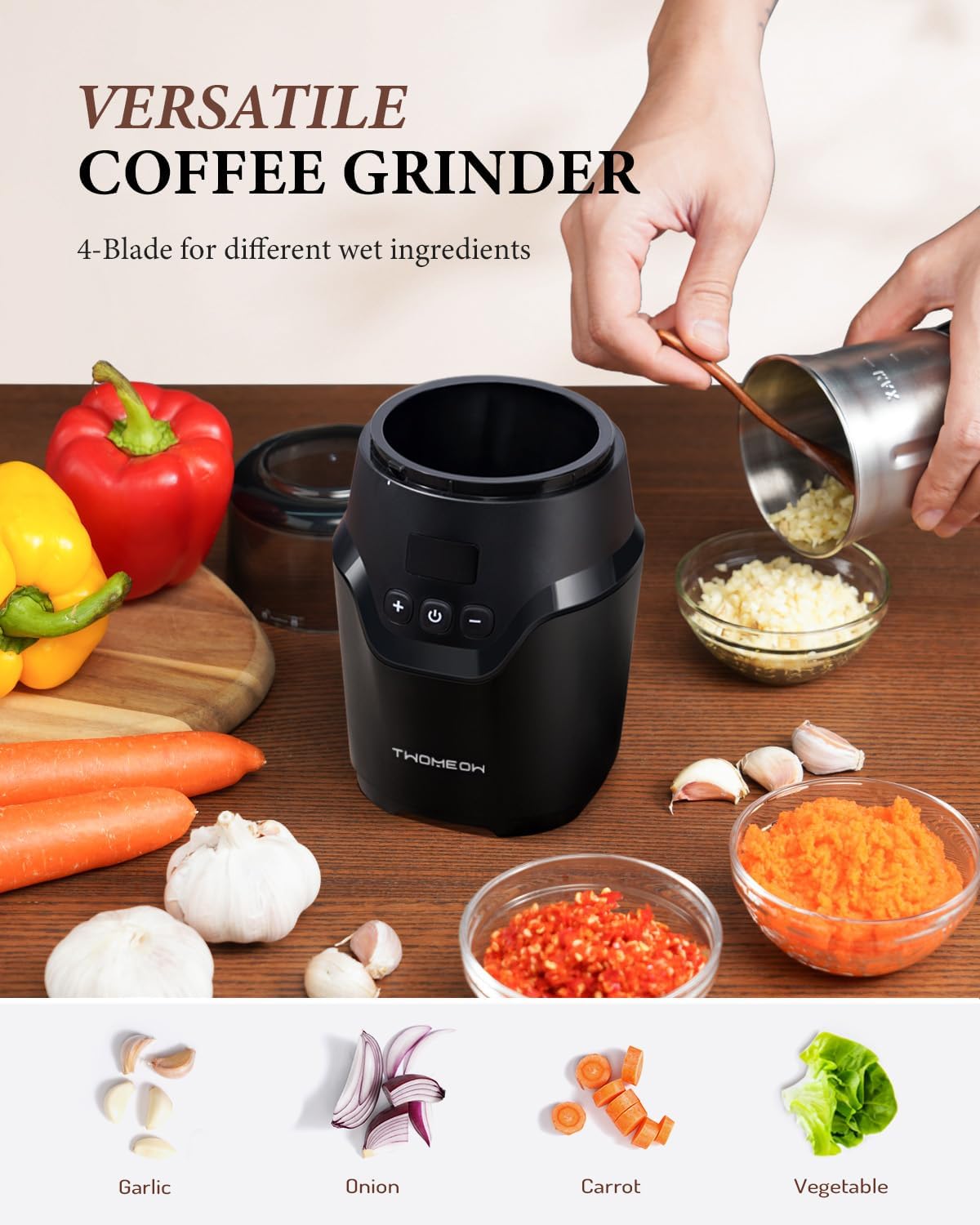 Electric Coffee Spice Grinder Smart Display Wet Dry Grinding Dual Cups