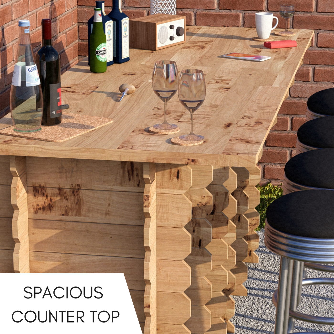 Large Garden Bar Outdoor Wooden 2m Drinks Bar Patio Interlock