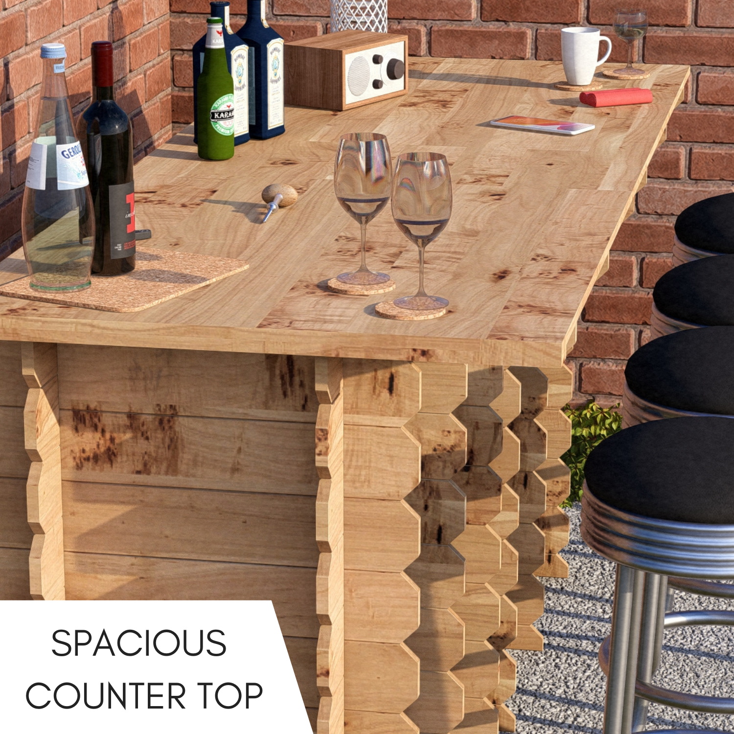 Large Garden Bar Outdoor Wooden 2m Drinks Bar Patio Interlock