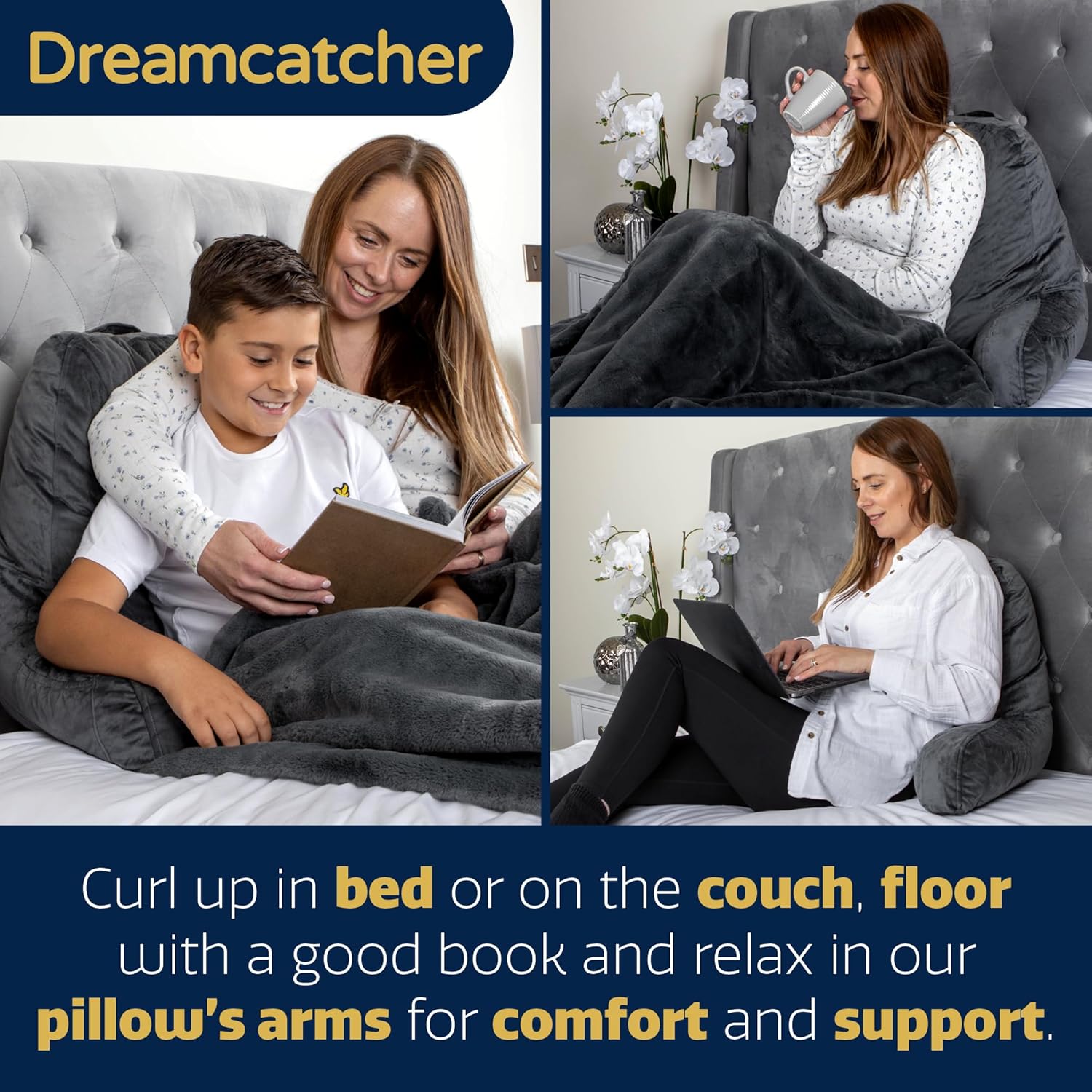 Dreamcatcher blanket being used by a family in various settings.