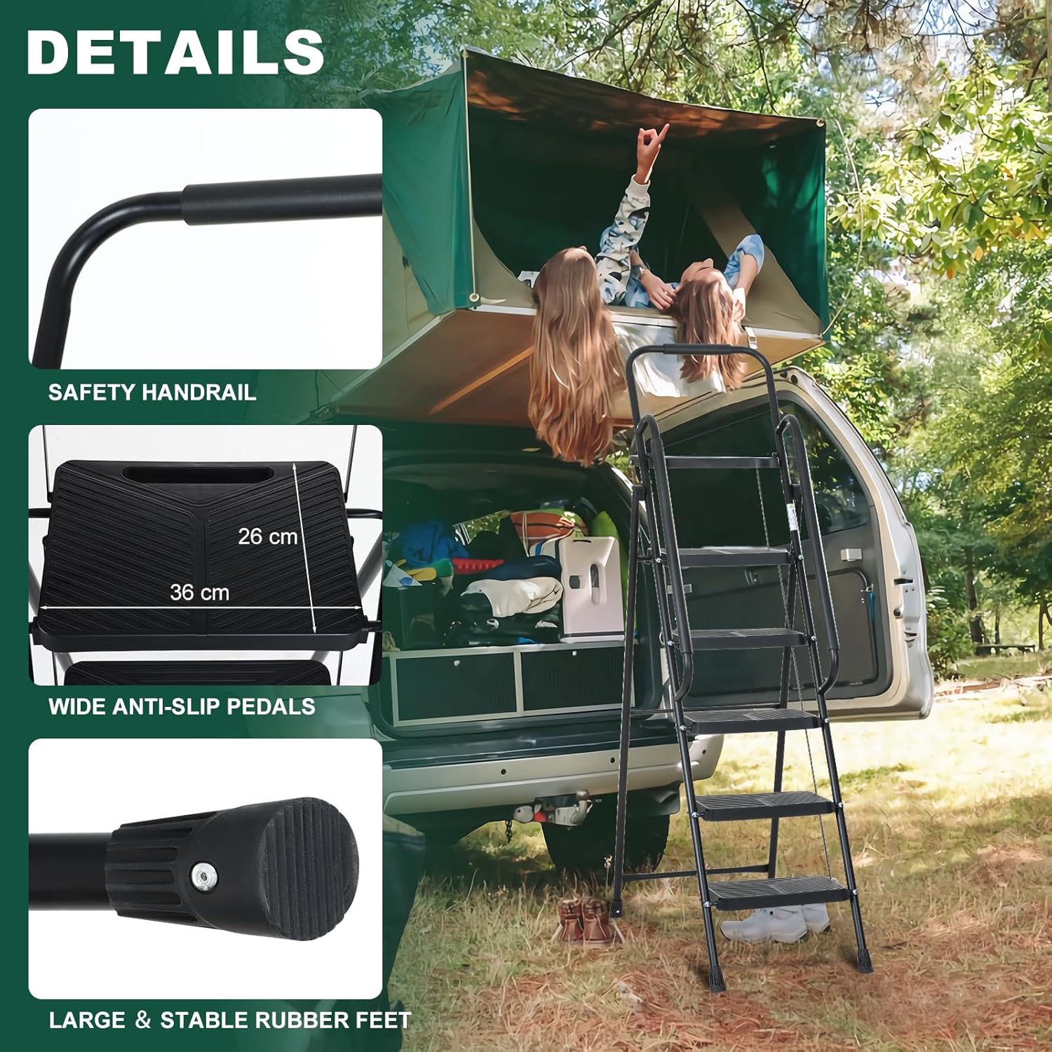 EPROSMIN 5-Step Ladder with Handrails – Folding Step Stool with Tool Tray