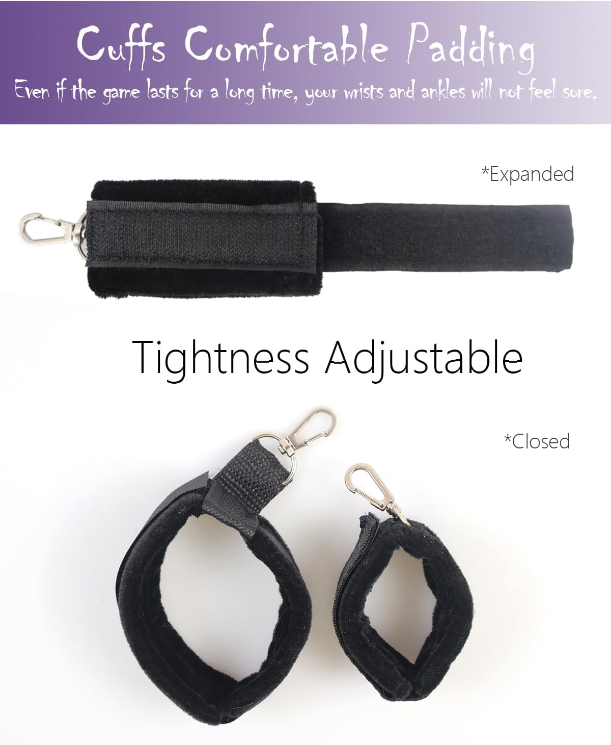 Black wrist cuffs with adjustable straps on a white background