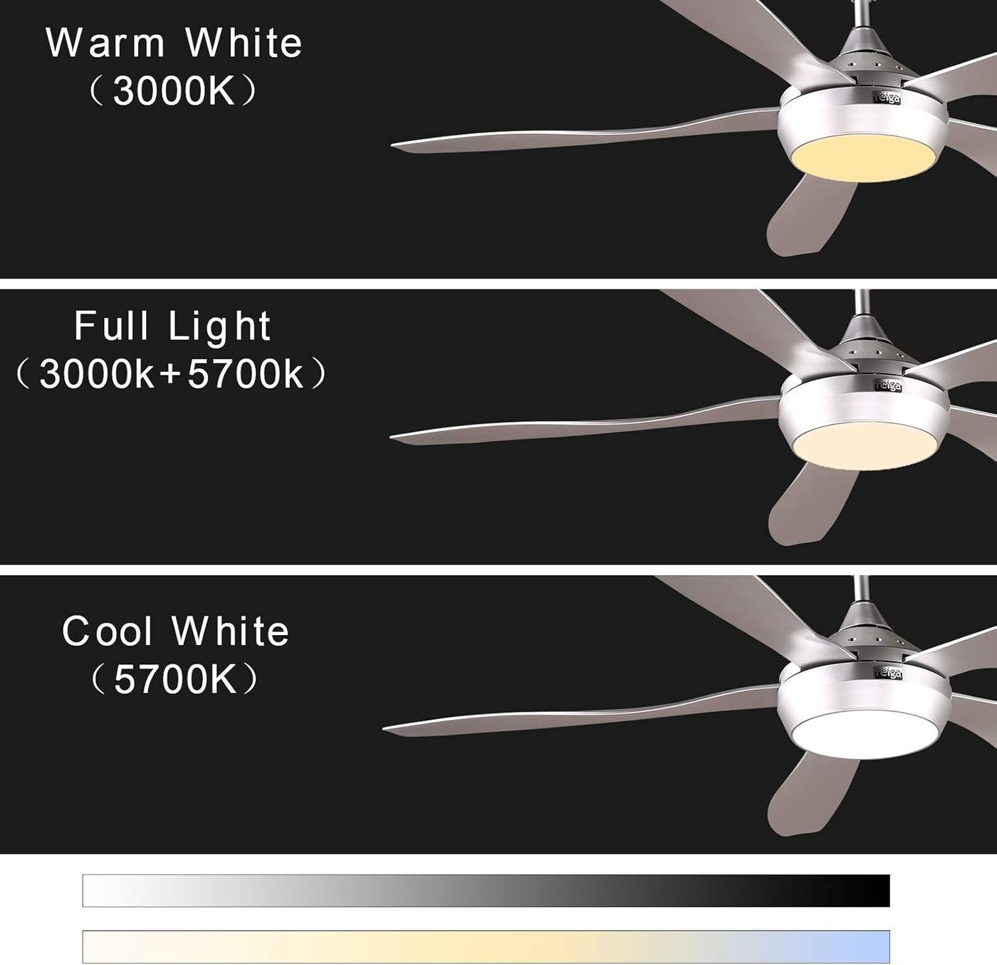 Reiga 137cm Smart Ceiling Fan, Dimmable LED, Remote Control - Silver