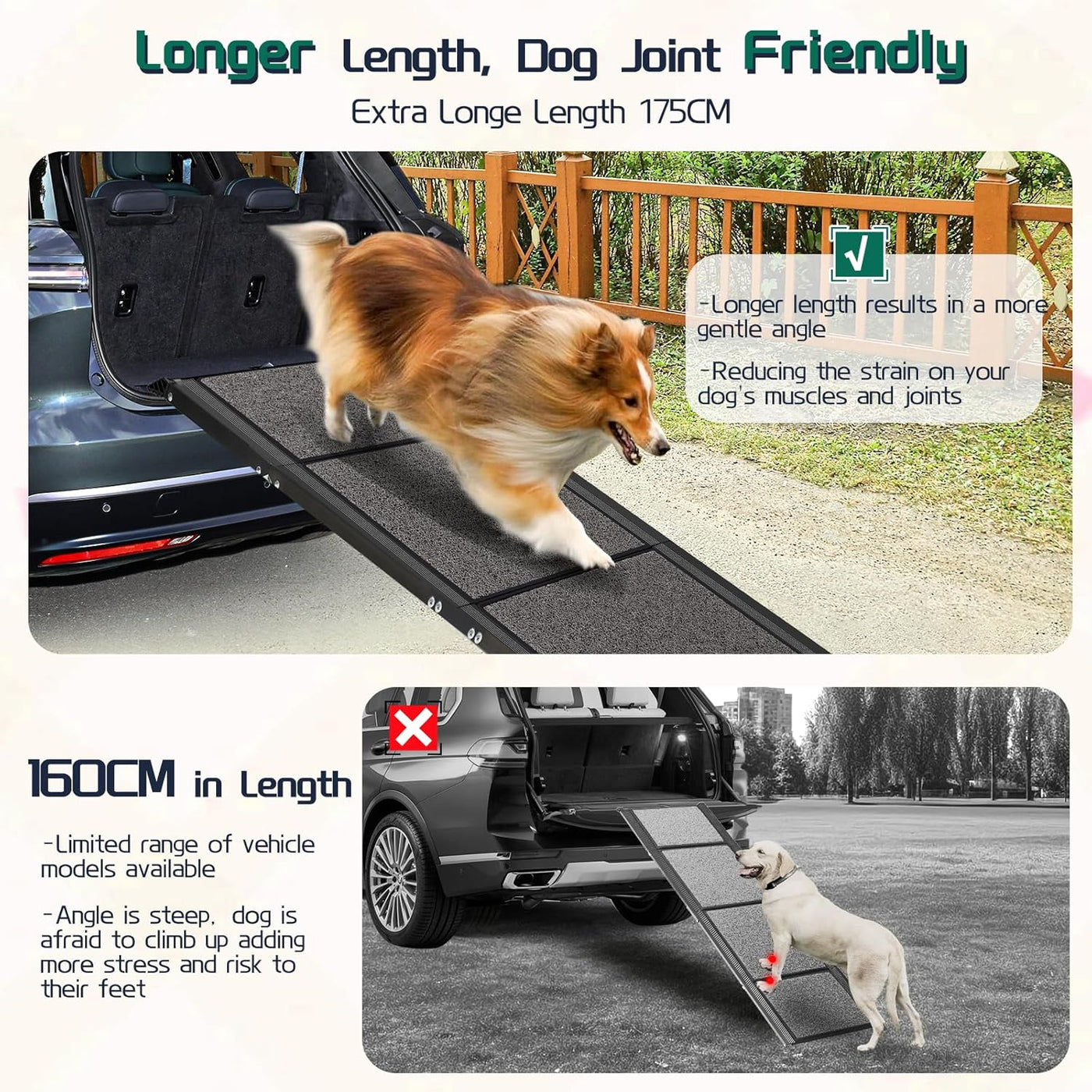 CJYMMFAN 170CM Folding Dog Car Ramp Non-Slip Pet Steps, Large Dogs up to 115KG