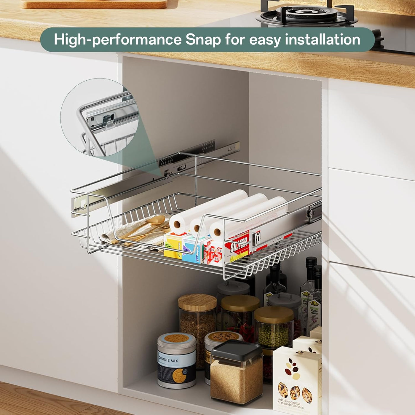 500mm Pull-Out Wire Basket Drawer for Kitchen Base Cabinet with Soft-Close