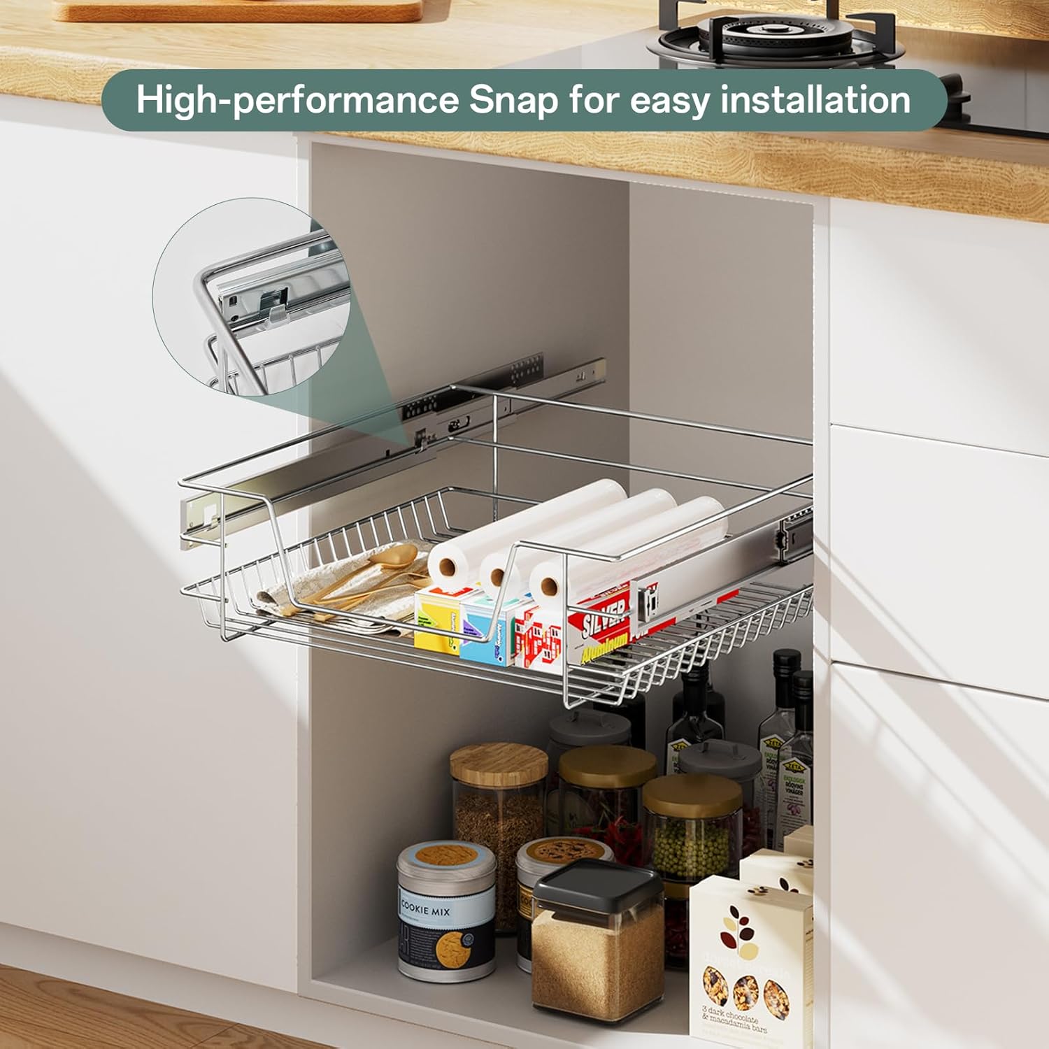 500mm Pull-Out Wire Basket Drawer for Kitchen Base Cabinet with Soft-Close