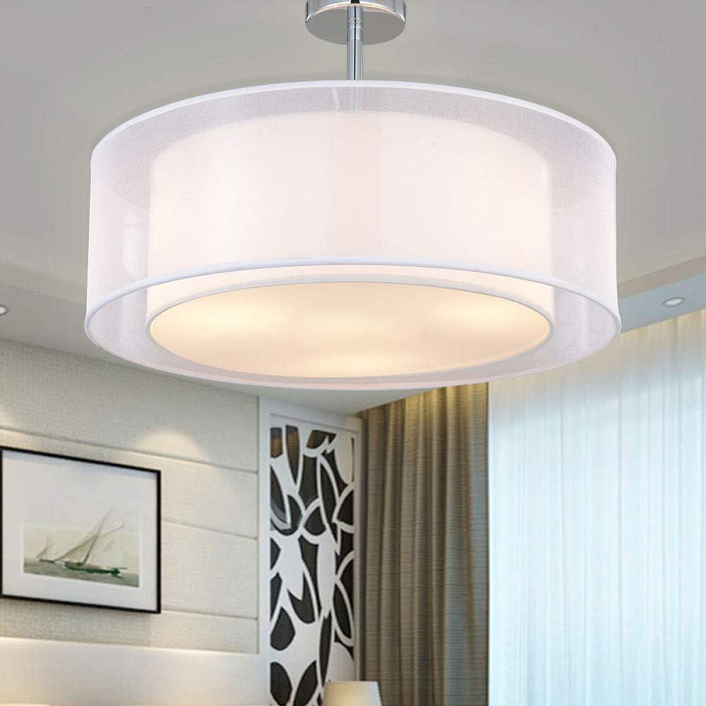SPARKSOR Ceiling Light: Large 2-Tier White Drum Lampshade, 3 Bulbs, E27 - Massive Discounts