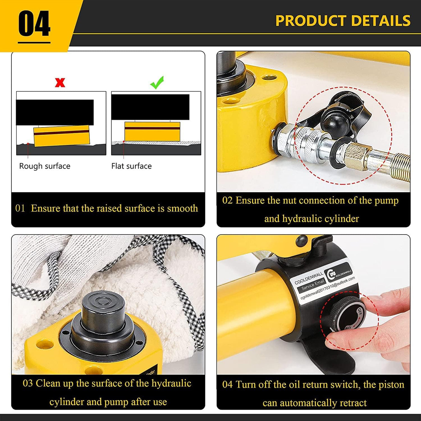 CGOLDENWALL 20T Hydraulic Cylinder with CP-180 Pump, Ultra-Thin, 30mm Stroke