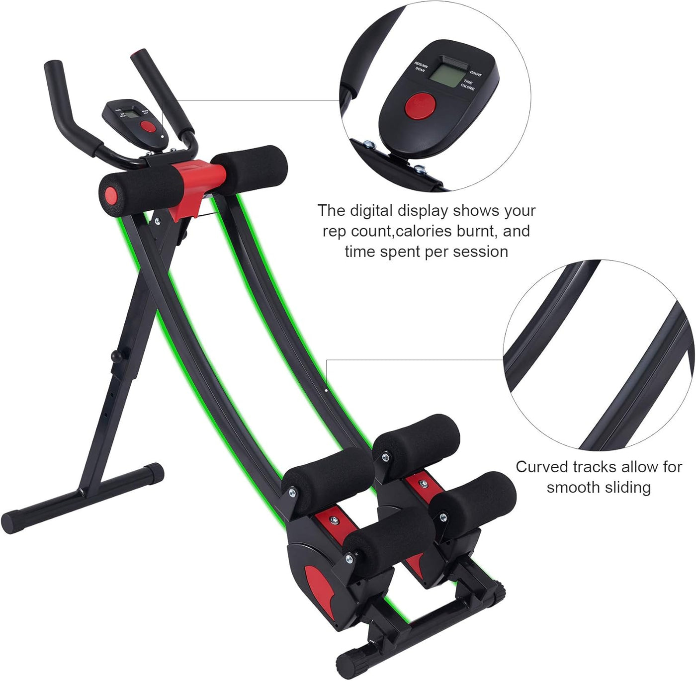 ZELUS Ab Machine for Core Training, Foldable Coaster with 4 Levels & Display