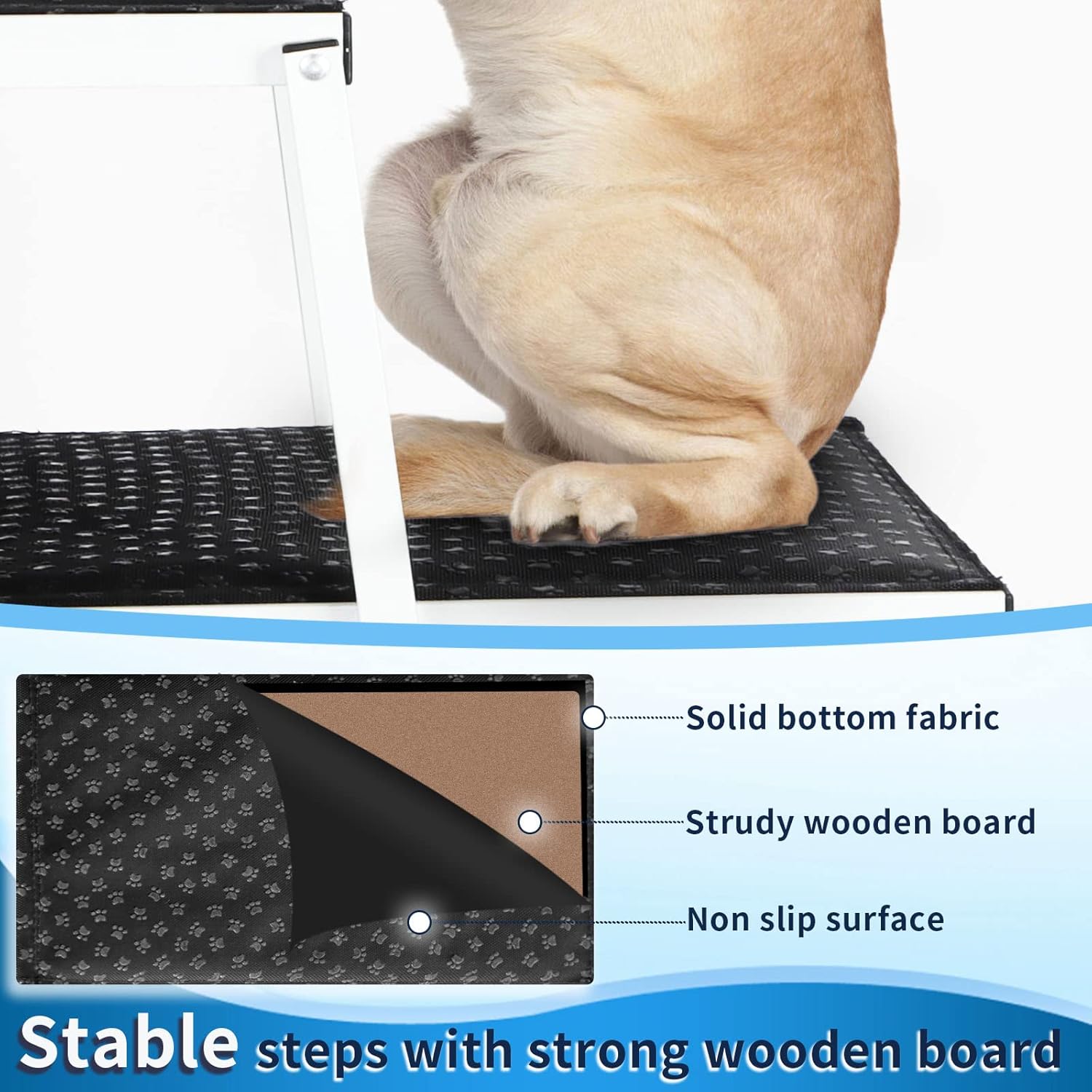 Extra Wide Foldable Dog Car 4 Steps, Non-Slip Ramp for Large Dogs up to 250lbs