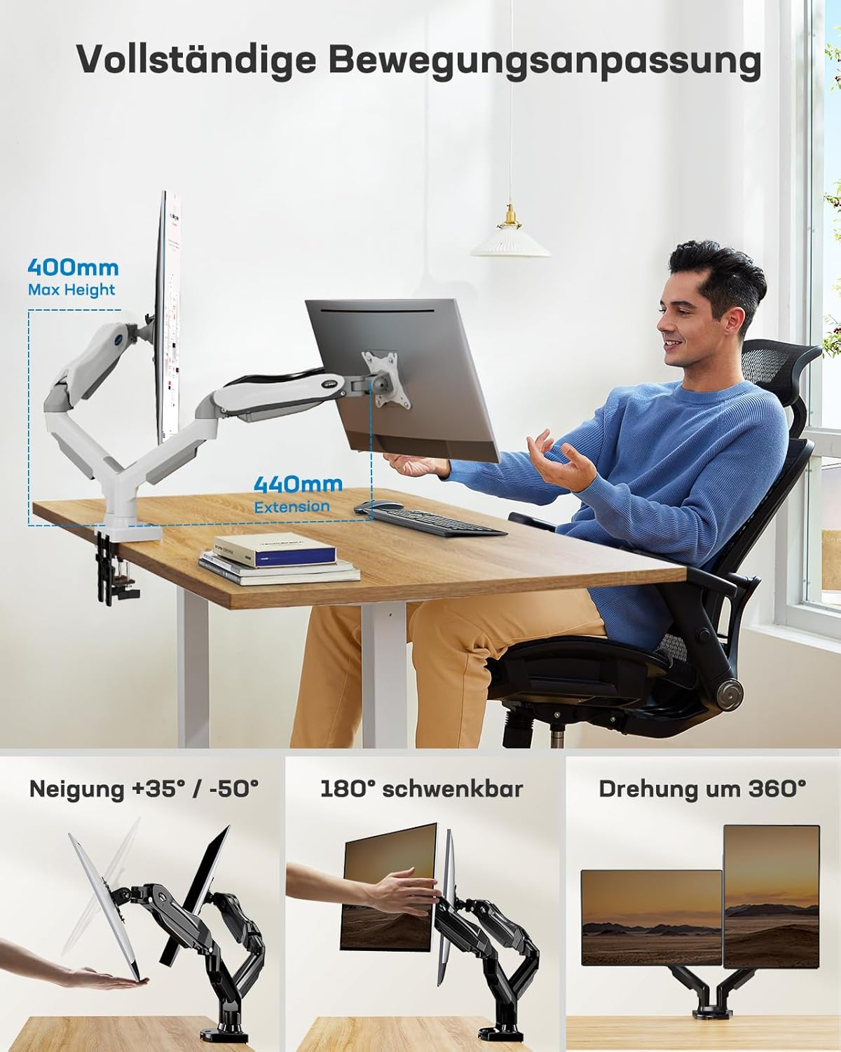 HUANUO Dual Monitor Arm - Desk Mount for 13-32'' Screens, VESA 75 & 100 mm