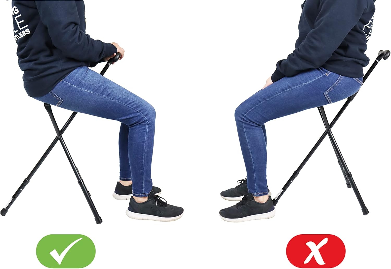 KMINA PRO Walking Stick Chair, Adjustable Handle & Seat, 3-Leg Aluminum Cane