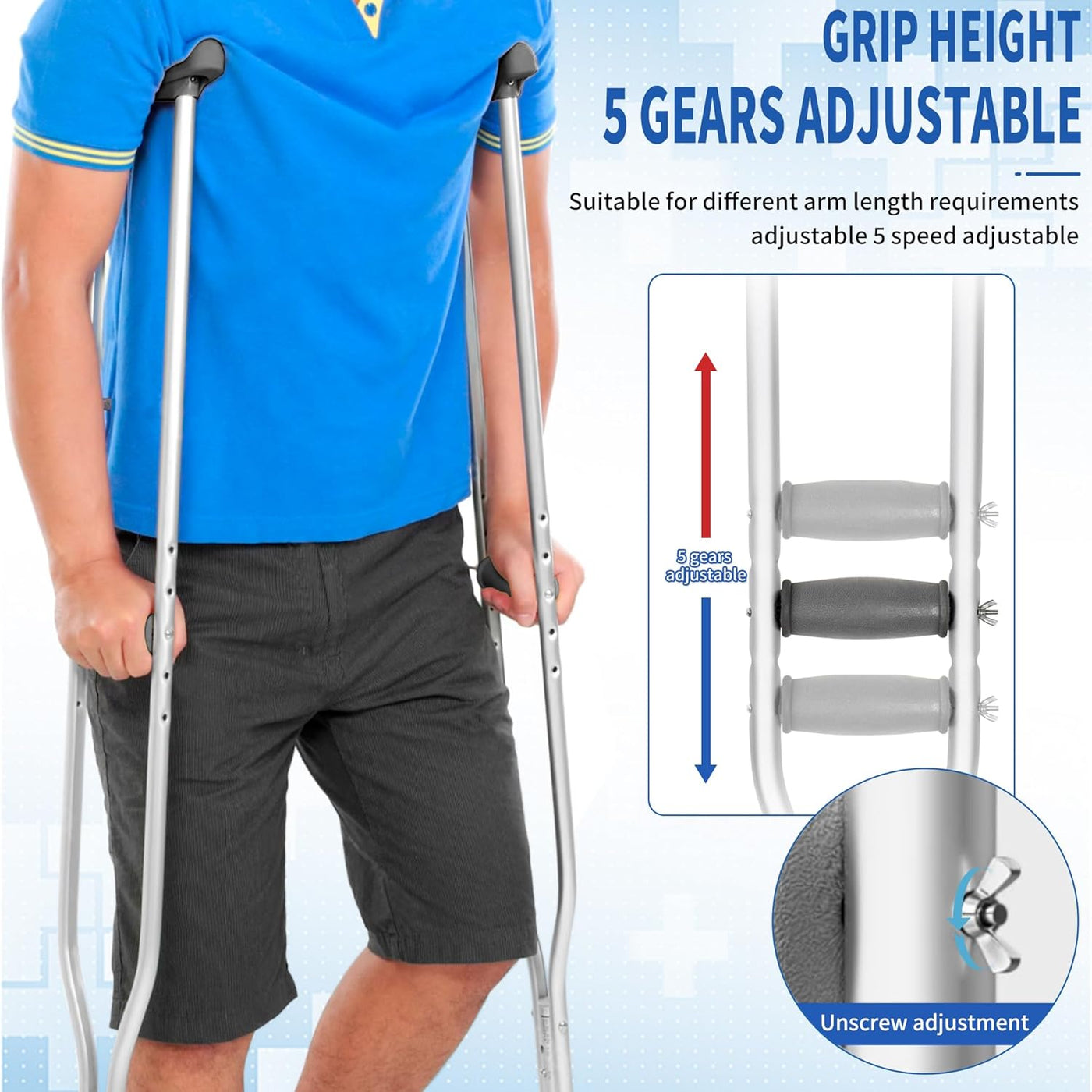 Adjustable Underarm Crutches, Aluminum, Non-Slip, 330lbs Capacity (Medium)