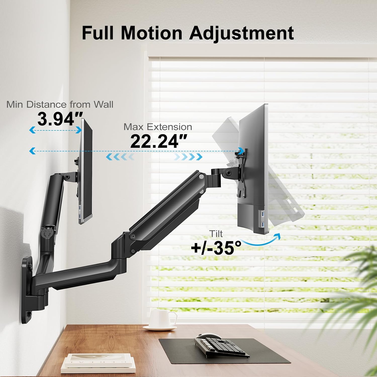 HUANUO Dual Monitor Wall Mount for 32'', Gas Spring Arm VESA 75/100
