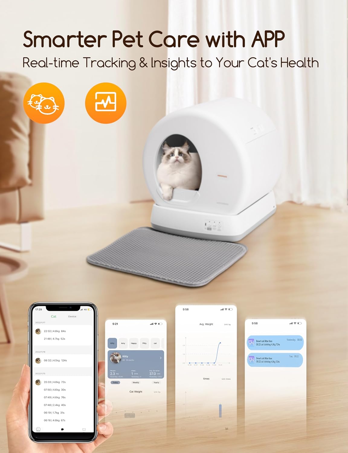 MeoWant Self-Cleaning Cat Litter Tray: Smart Automatic Multi-Cat, APP-Controlled