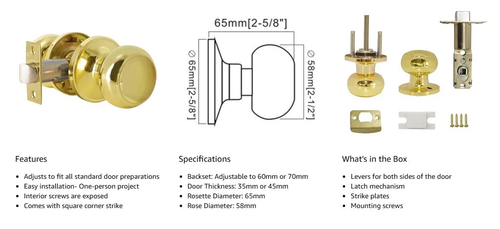 Passage Door Knobs Polished Brass Keyless Interior Door Handles 4 Pack Probrico