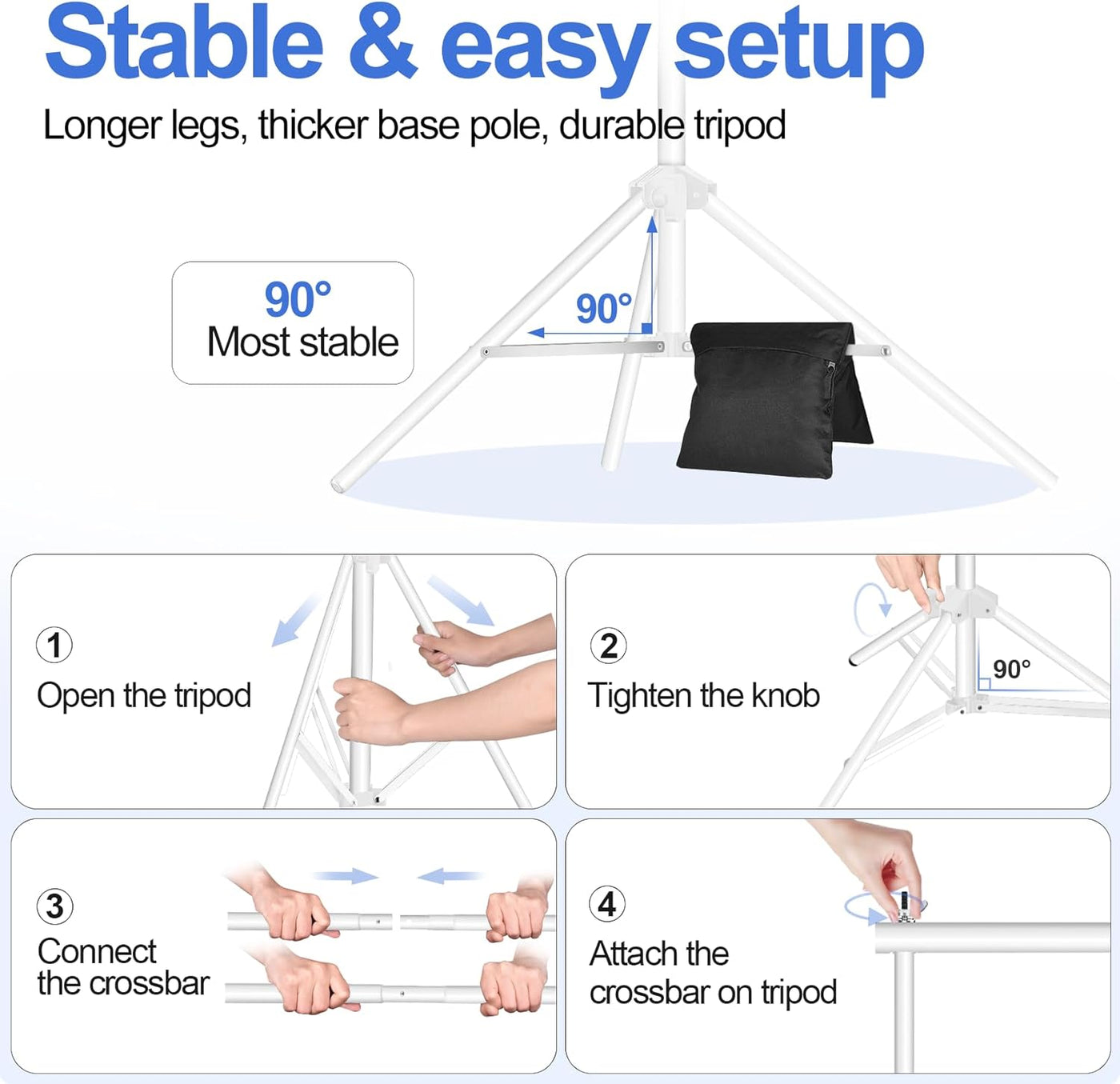 EMART 2x3m Backdrop Stand Kit – Adjustable Photo Support with Bag, White
