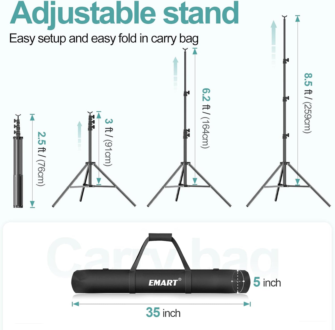 EMART 2.6x3m Backdrop Stand Kit – Adjustable Photo/Video Background Support