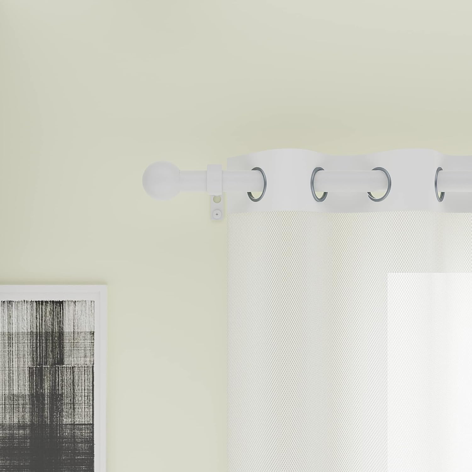 16/19mm Dia 120-210cm Extendable Curtain Pole Set, White, Ball Finials 48-84inch