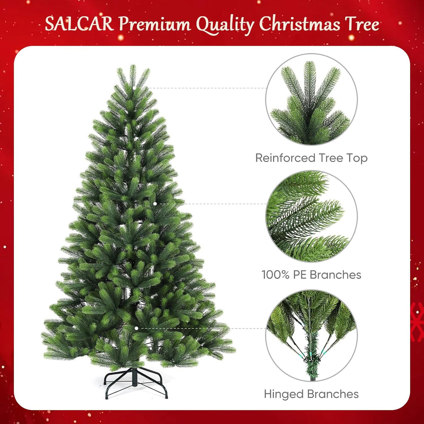 SALCAR 7ft Artificial Christmas Tree - Realistic PE, Sturdy Stand, Quick Setup