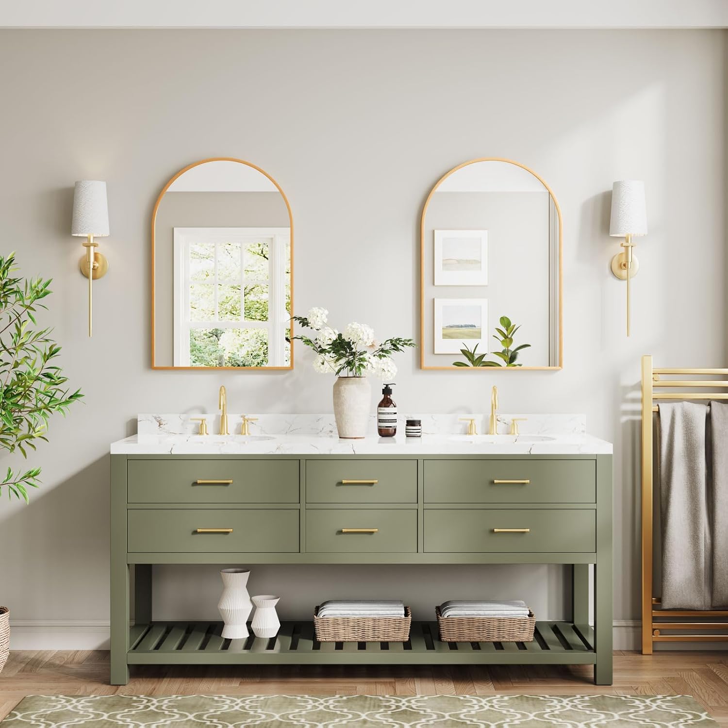 Arched Wall Mirror Gold 50x75cm Wall Mounted Leaning Bathroom Dripex