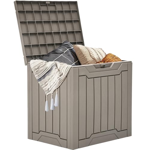 Outdoor Storage Box 31 Gallon Resin Patio Lockable Light Brown YITAHOME