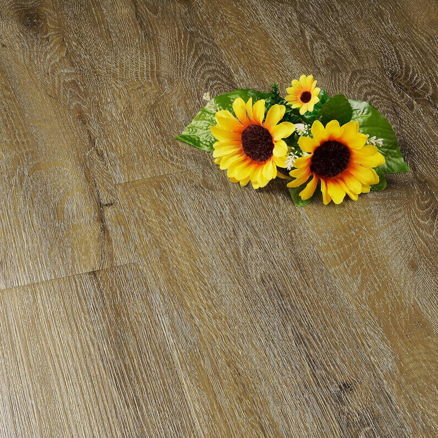 Decorative sunflower arrangement on a wooden floor