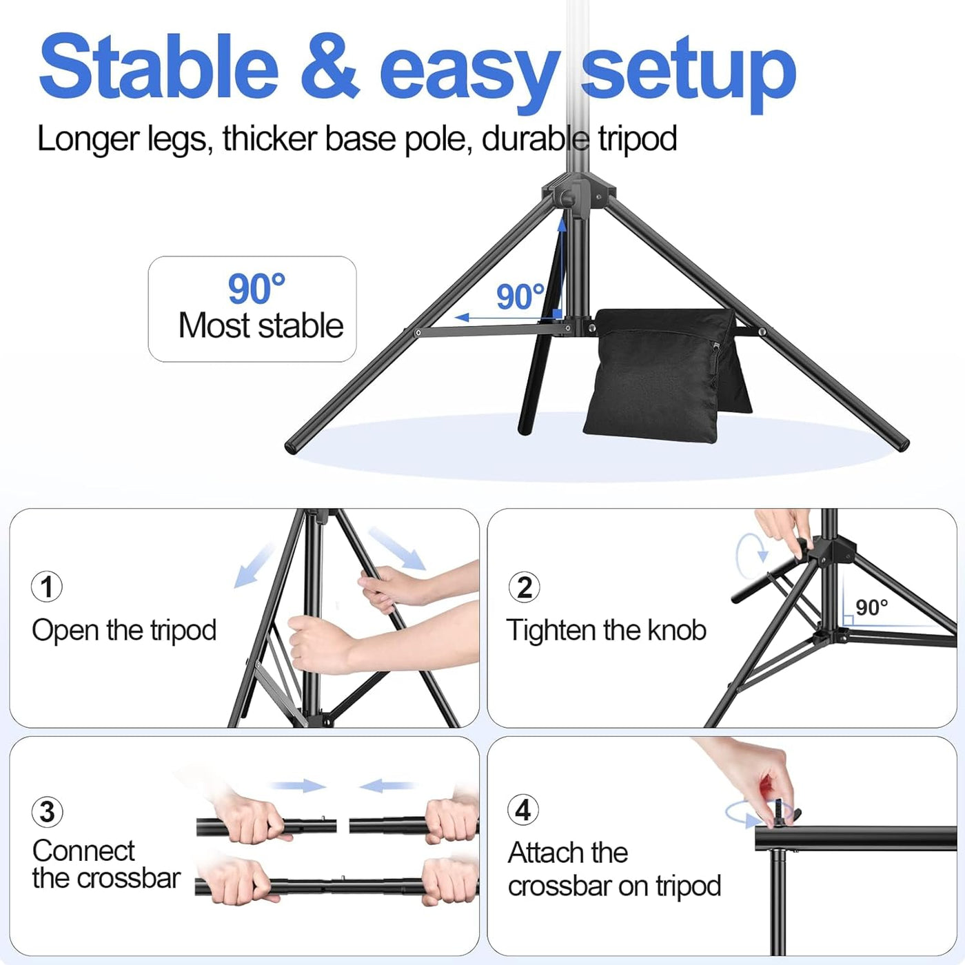 EMART 3x2.4m Backdrop Stand Kit, Adjustable with 2 Crossbars, Clamps, Sandbags