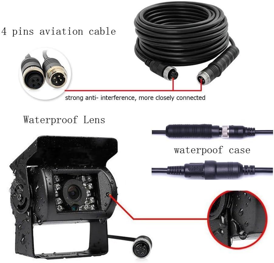 7'' Vehicle Backup Camera System, 4-Split Screen, Waterproof for Trucks/RVs