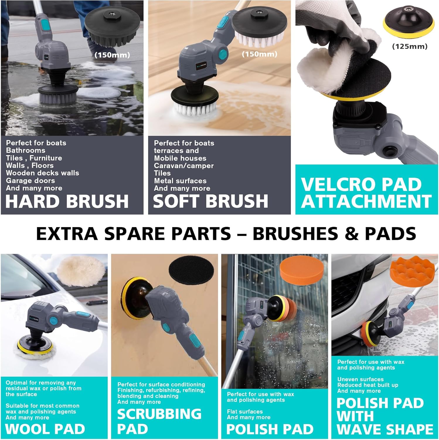 Heavy Duty 20V Cordless Spin Scrubber Power Cleaning Brush Bluemars