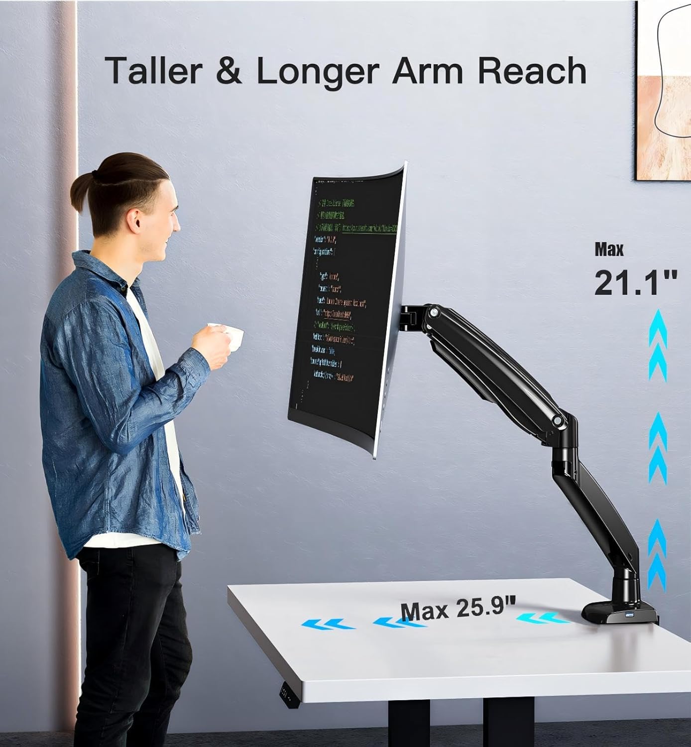 HUANUO Single Monitor Arm 13–40", Desk Mount with USB, VESA 75/100