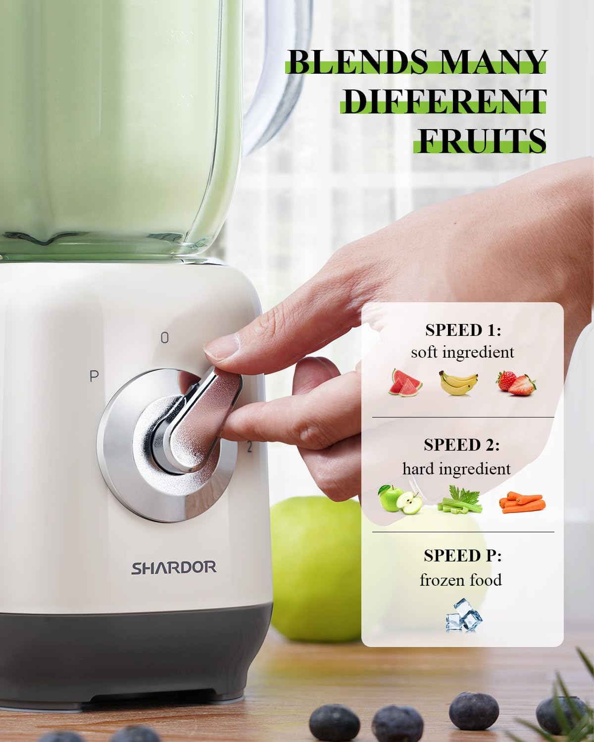Blender Smoothie Maker 1L Glass Jug 6 Blade Ice Crushing Machine SHARDOR
