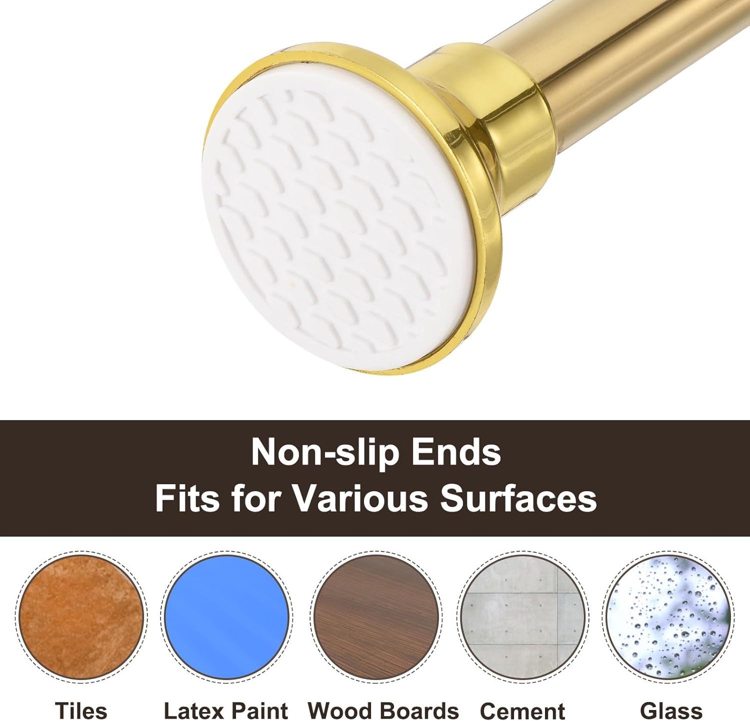 Spring Tension Shower Curtain Rod 70-120cm Adjustable with Rings Gold