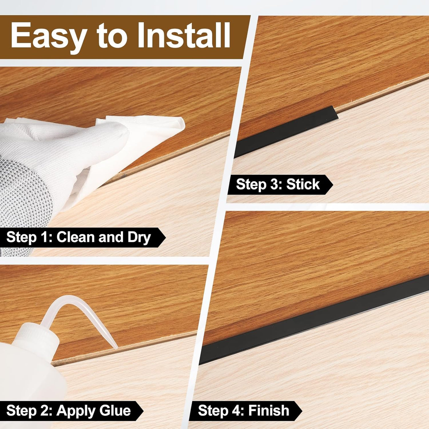 Step-by-step guide for installing a wooden floor with text labels.