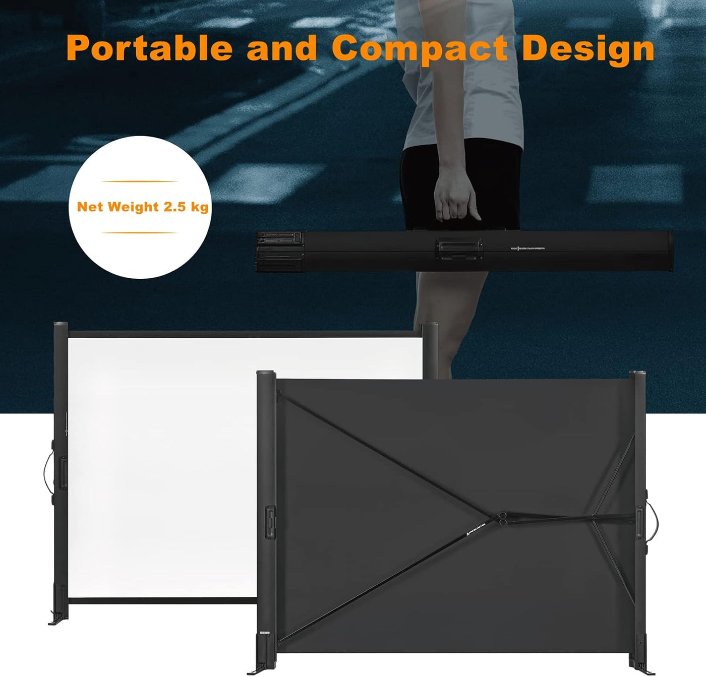 Portable Projector Screen 50 Inch 4:3 with Stand, Lightweight, Retractable