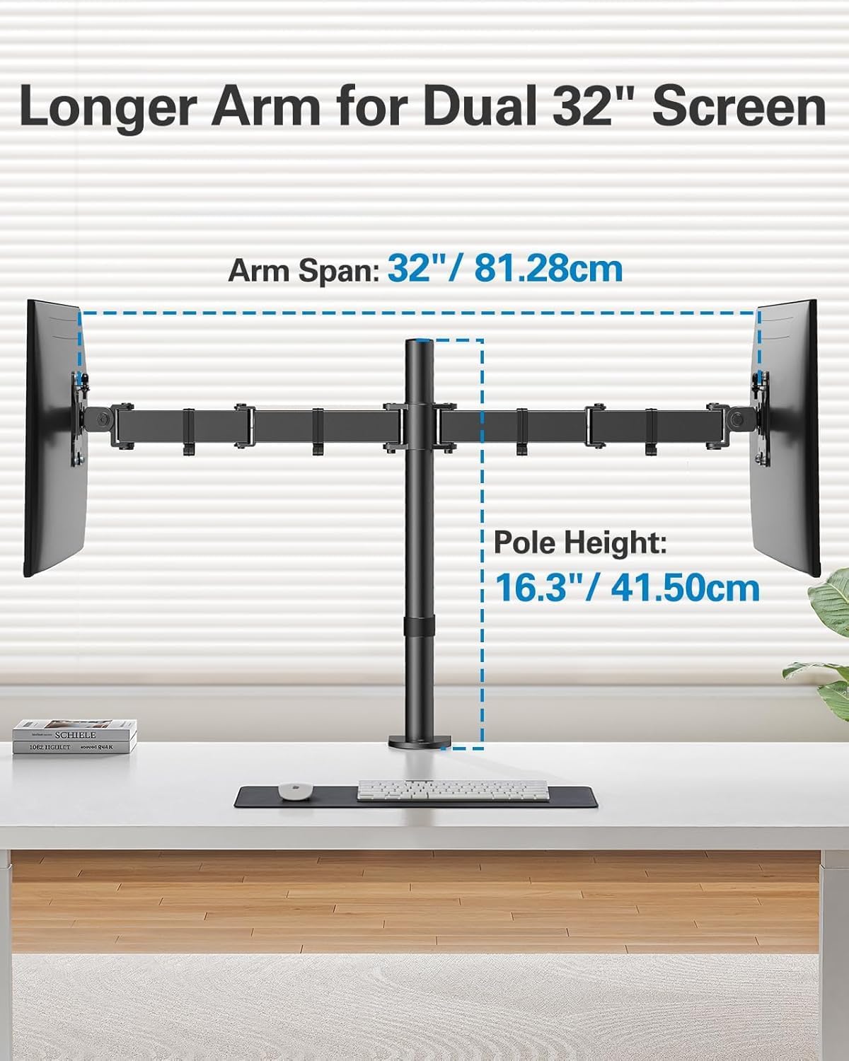 HUANUO Dual Monitor Stand 14–32", Desk Mount Arm, VESA 75/100