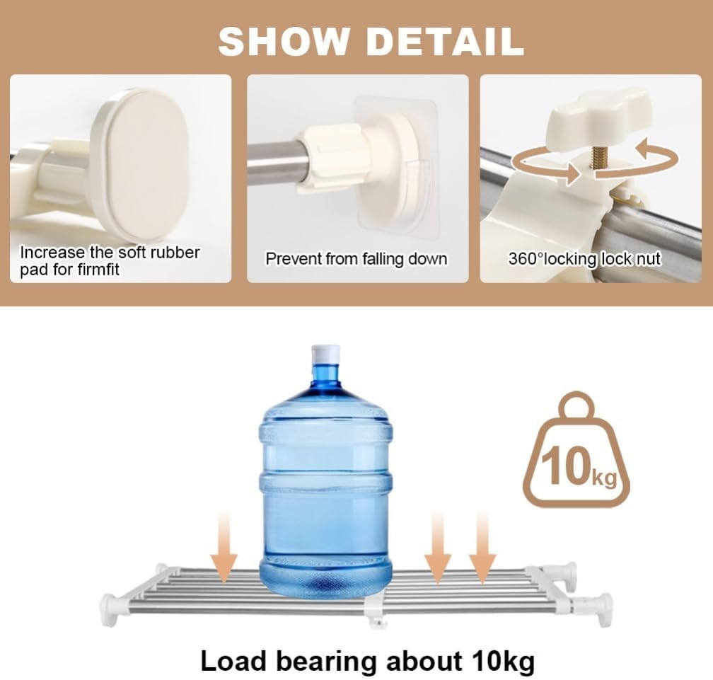 Product description with features and load-bearing capacity of a shower caddy.