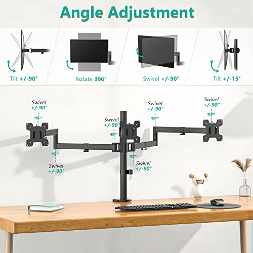 Triple Monitor Mount 13-27 Inch Adjustable Desk Stand VESA 100 Black WALI