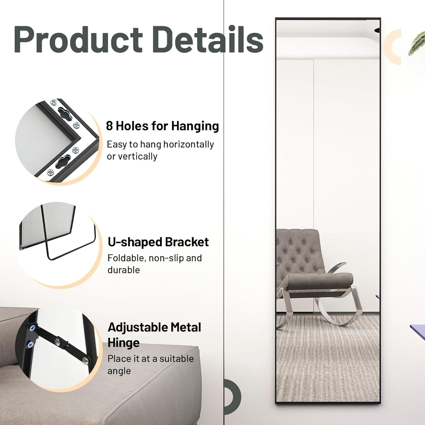 Full Length Mirror 150x40cm Free Standing Hanging Leaning Black Frame Beauty4U