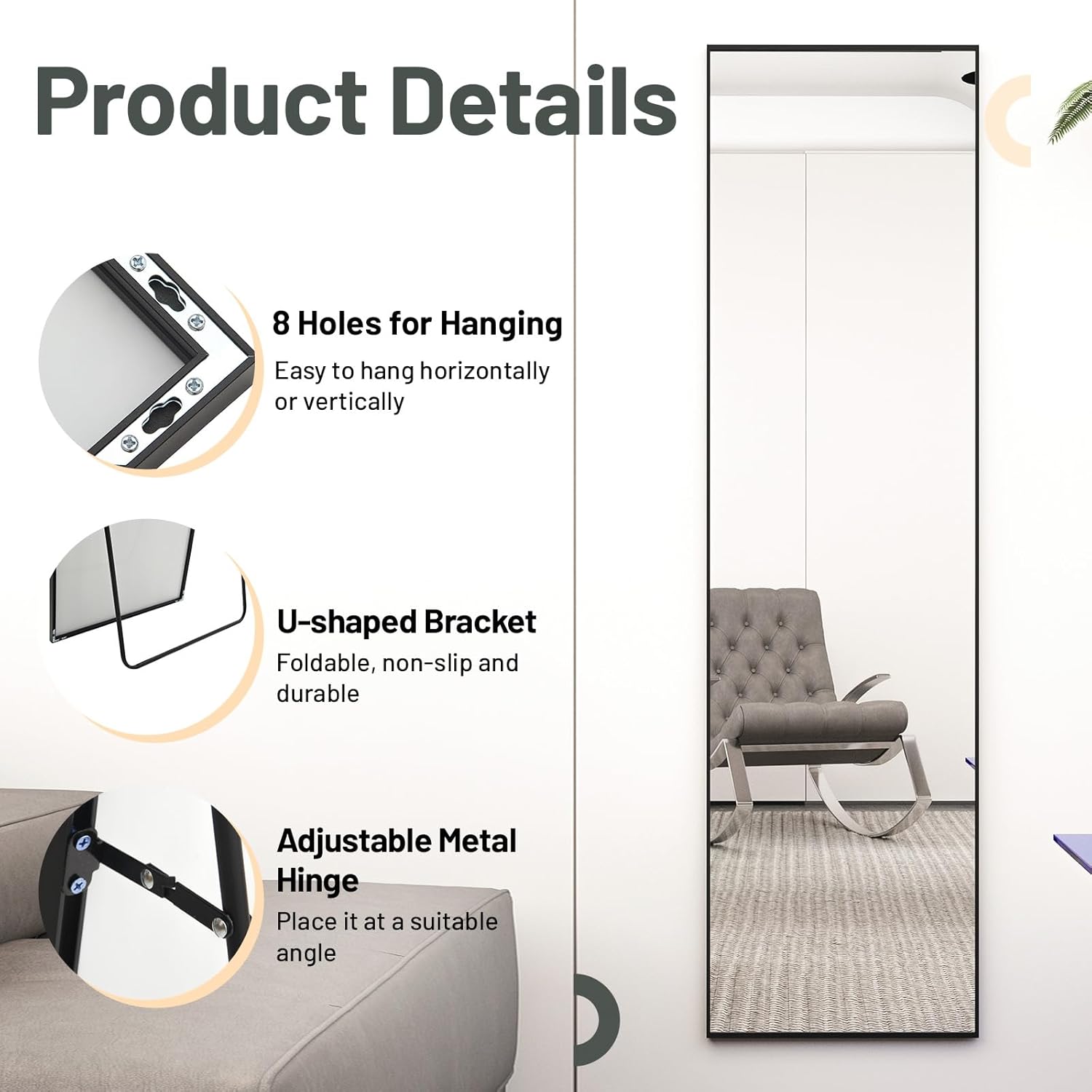 Full Length Mirror 150x40cm Free Standing Hanging Leaning Black Frame Beauty4U