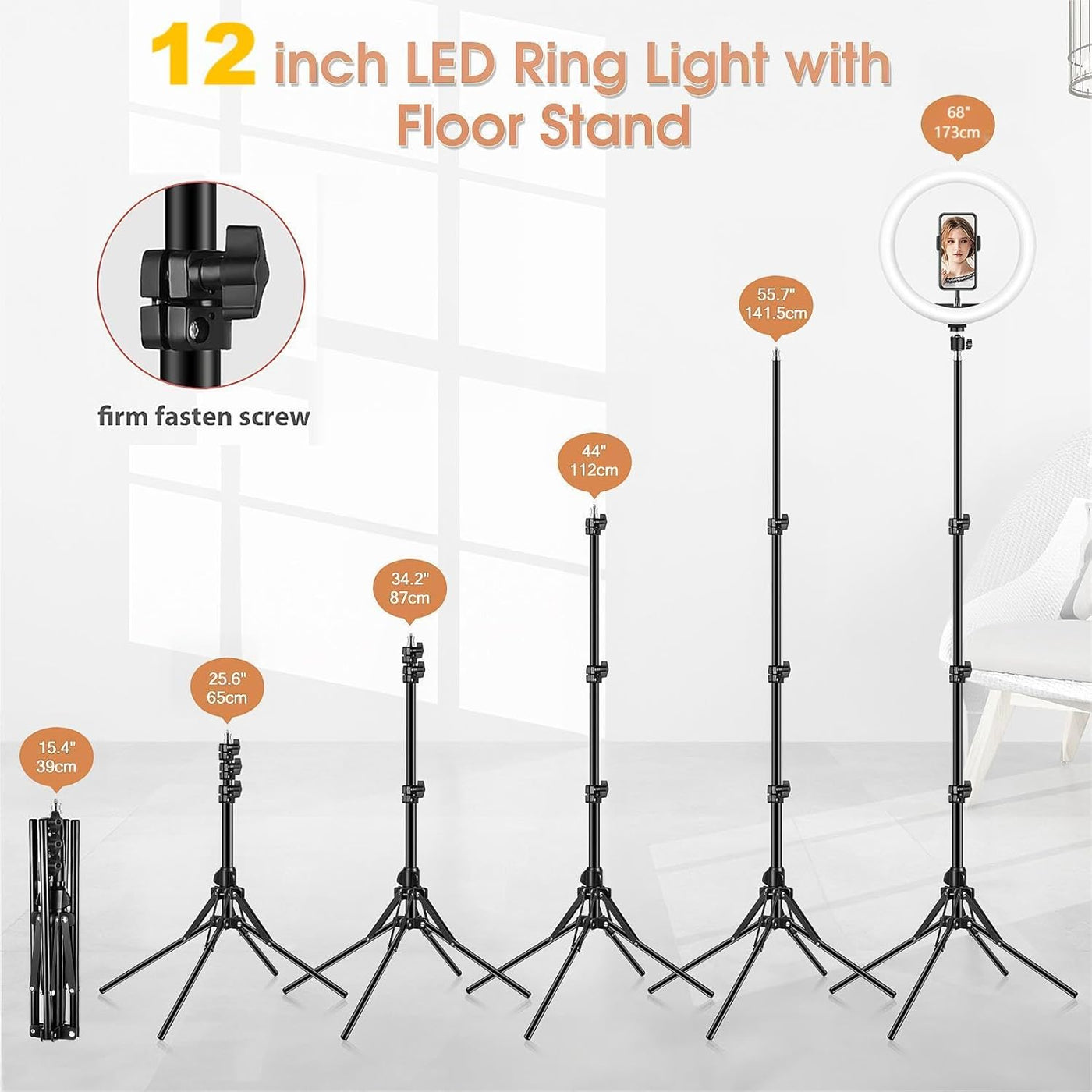 LIPETY 13'' Selfie Ring Light with Tripod, Phone Holder, 3-Color Dimmable LED