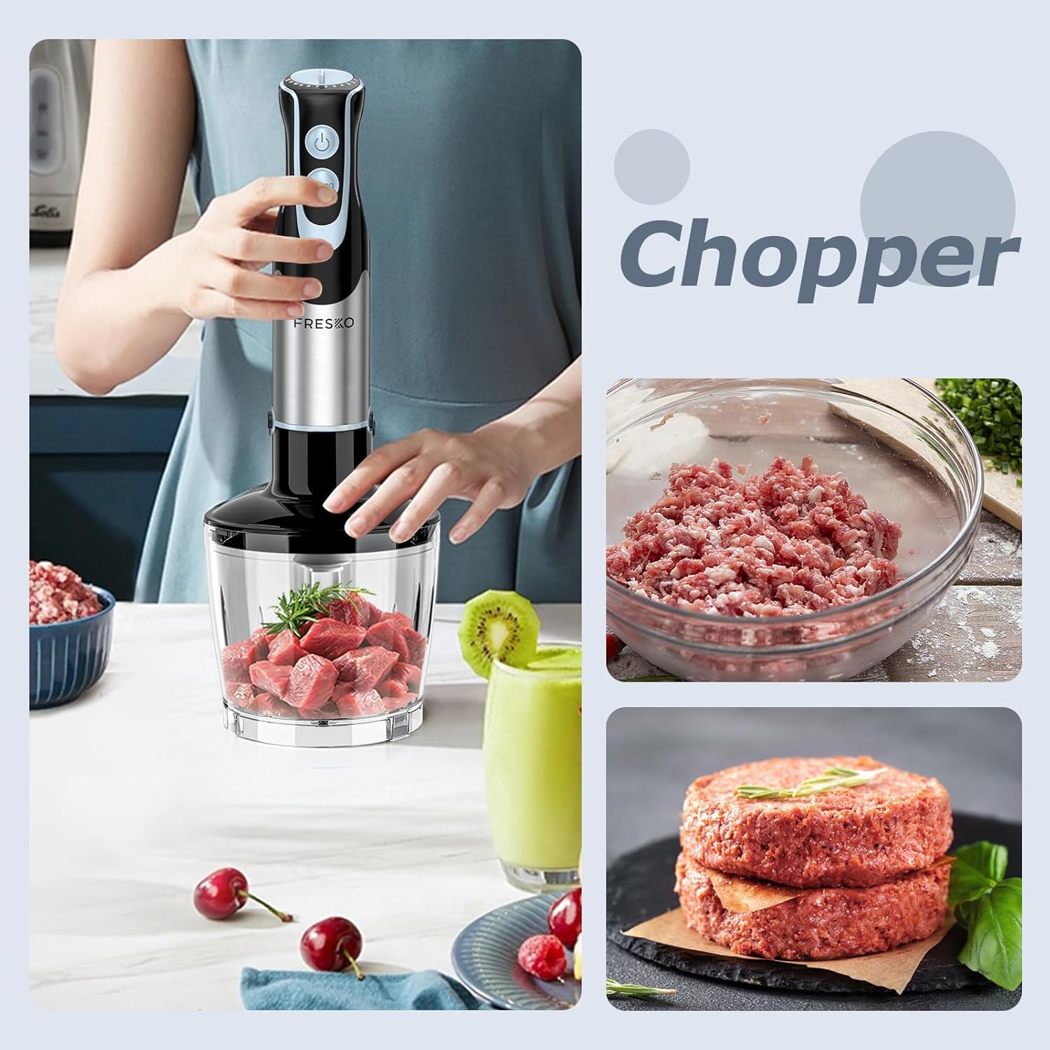 Hand Blender Immersion 4 in 1 1000W 12 Speed Turbo Chopper FRESKO