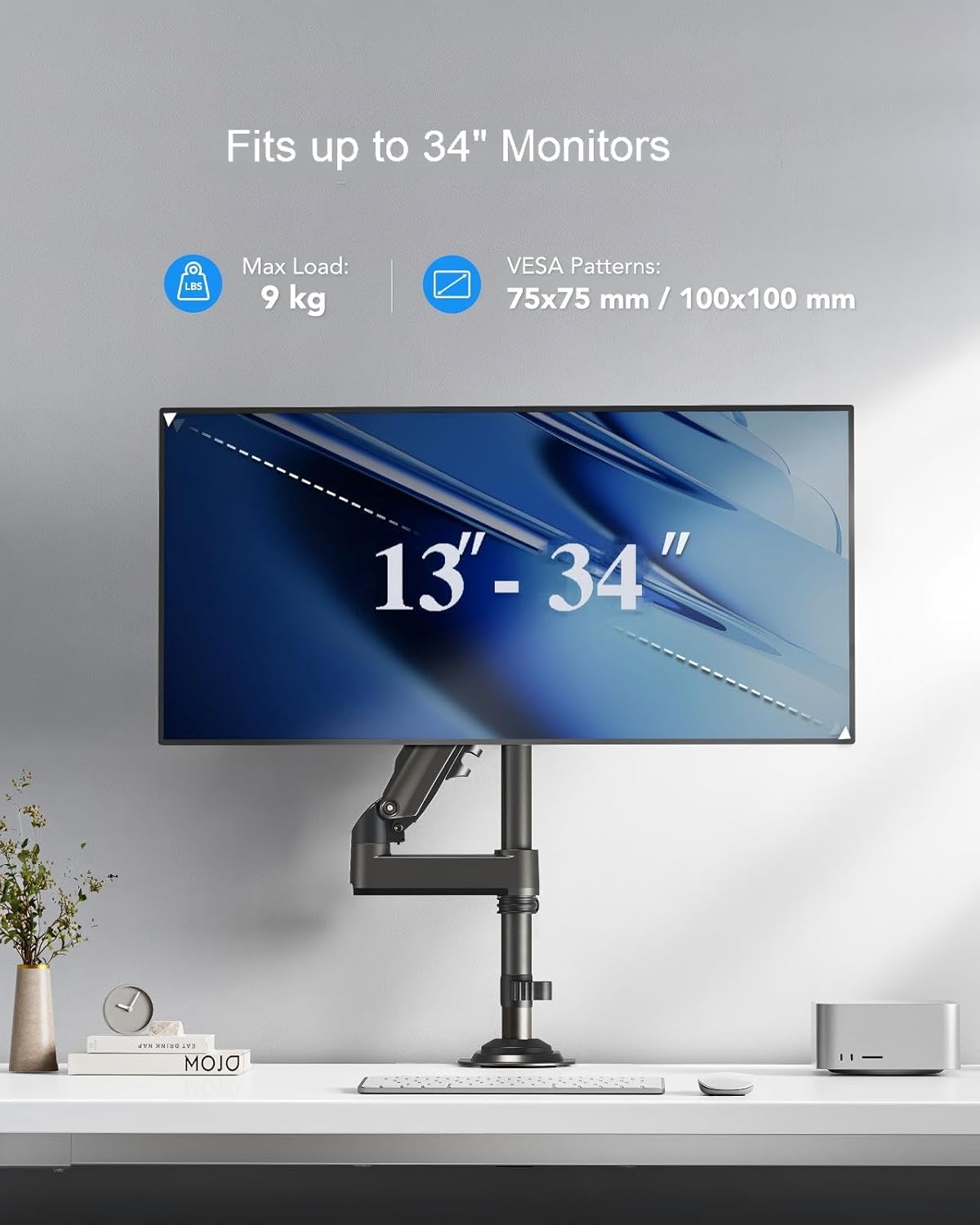 HUANUO Monitor Arm 13"-34" with Pole & Gas Spring, VESA Desk Mount