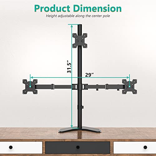 Triple Monitor Stand 27 Inch Free Standing Adjustable 22lb Arms WALI Black