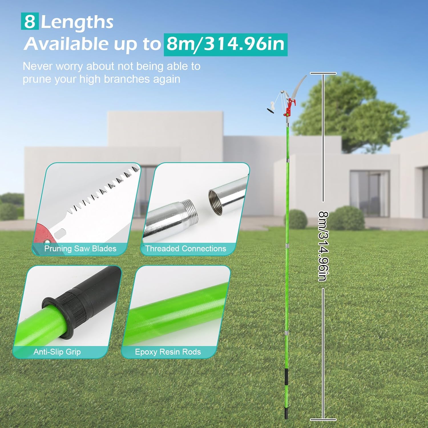 Garden pruner with features highlighted on a grassy background